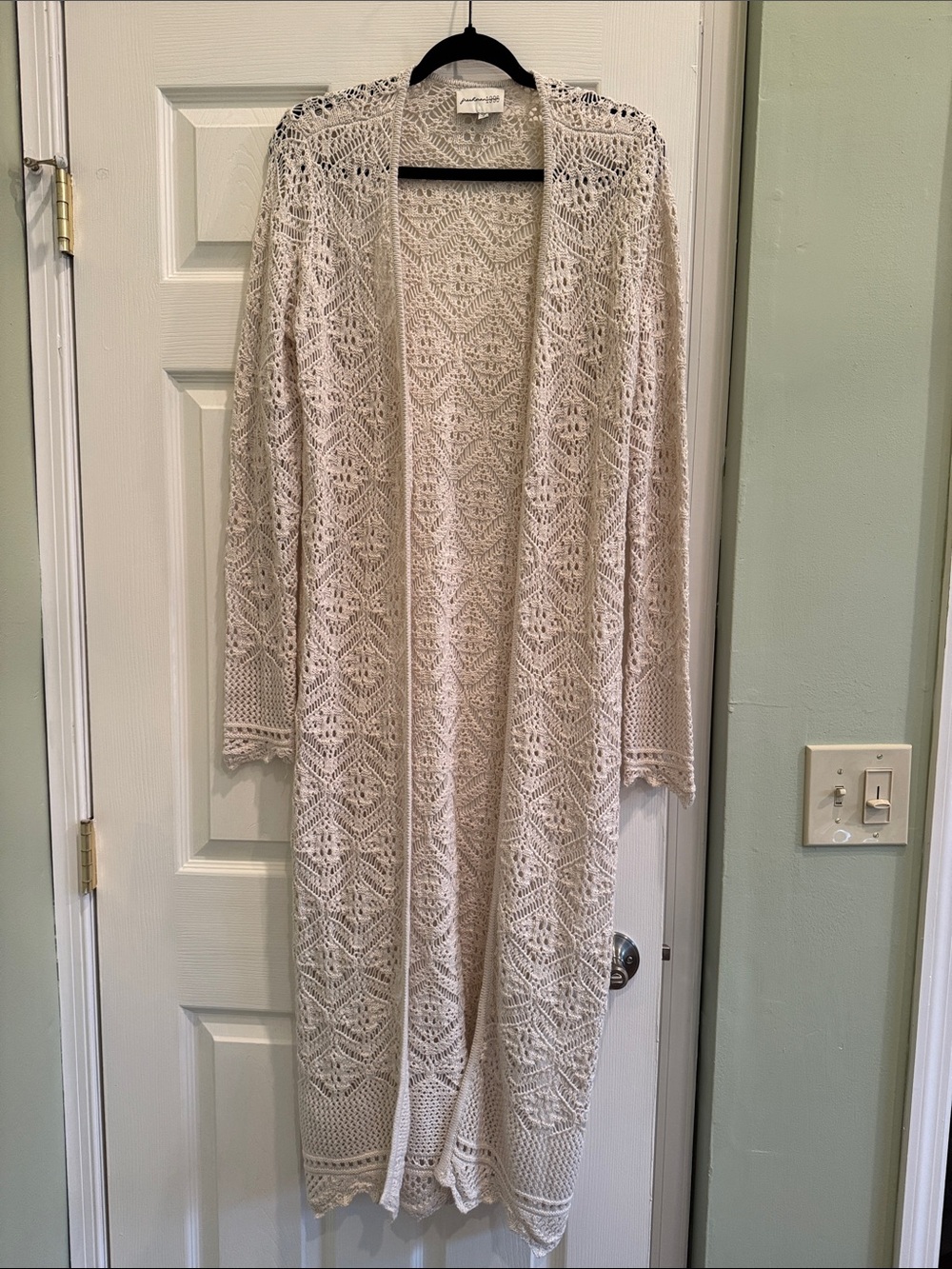 Freshman 1996 ivory open knit crochet duster cardigan S